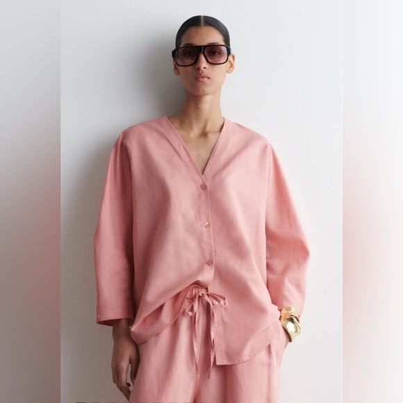 COS V-NECK LINEN-COTTON SHIRT M - Picture 5 of 9